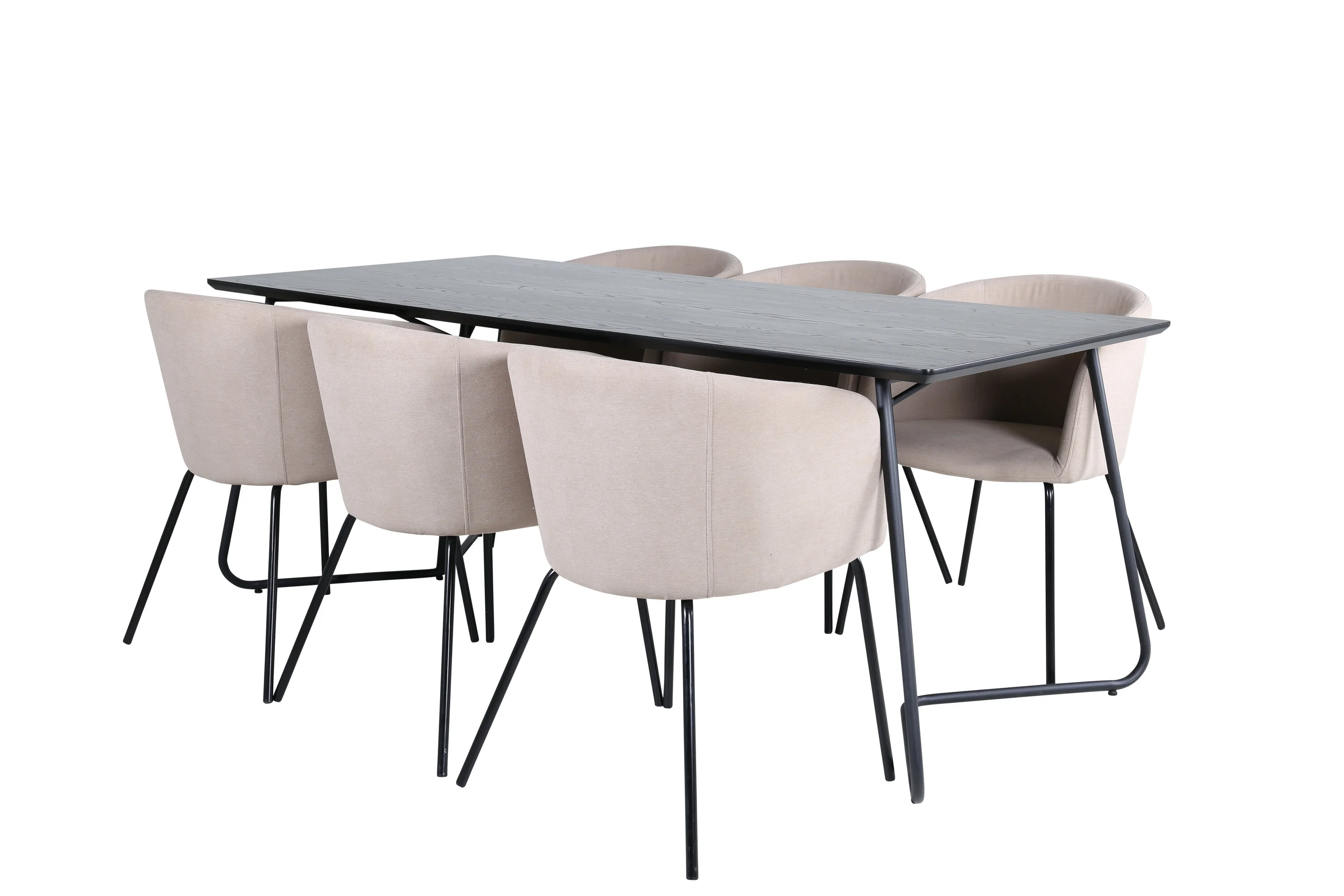 Petra Valgomojo stalas, juoda + Berit kėdė 6 vnt., juoda/smėlio