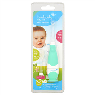 BabySonic Brush-Baby, 0-3 metų, baltas/žalias - Elektrinis dantų šepetėlis