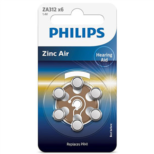 Philips Zinc Air, ZA312/PR41, 1.4 V, 6 vnt. - Elementai