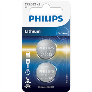 Philips Lithium, CR2032, 3V, 2 vnt. - Elementai