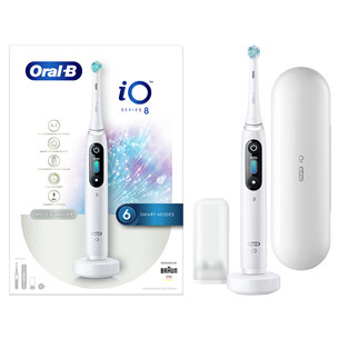 Braun Oral-B iO 8, su kelioniniu dėklu, baltas - Elektrinis dantų šepetėlis