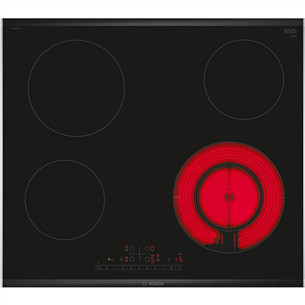 Bosch, plotis 60,6 cm, nerūdijančio plieno rėmas, juoda - Įmontuojama keramikinė kaitlentė