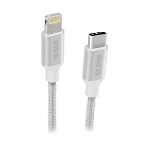 Laidas SBS Silver Metal Braided, USB-C - Lightning Prekė - TECABLELIGTC1BW