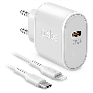 SBS, USB-C, Lightning, 20 W, baltas - Įkroviklis su laidu