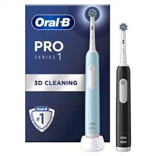 Braun Oral-B Pro Series 1, 2 vnt., šviesiai mėlynas/juodas - Elektriniai dantų šepetėliai