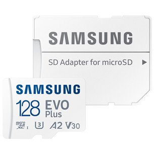 Samsung EVO Plus, microSDXC, 128 GB, balta - Atminties kortelė ir adapteris Prekė - MB-MC128SA/EU