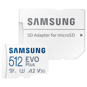 Samsung EVO Plus, microSDXC, 512 GB, balta - Atminties kortelė ir adapteris Prekė - MB-MC512SA/EU