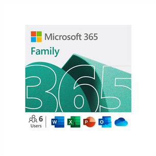 Microsoft 365 Family, 12 mėn. prenumerata, 6 naudotojai / 5 įrenginiai, 1 TB OneDrive, ENG - Programinė įranga Prekė - 6GQ-01897