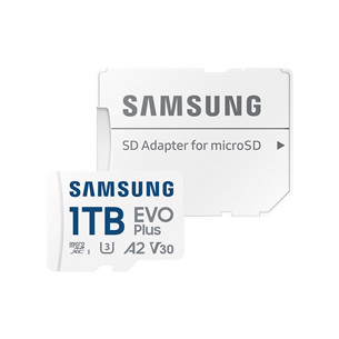 Atminties kortelė ir adapteris Samsung EVO Plus, microSDXC, 1 TB, balta  Prekė-MB-MC1T0SA/EU