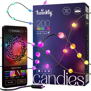 Twinkly Candies Pearls, RGB, 200 LED, USB-C, 12 m, žalias laidas - Išmanioji girlianda