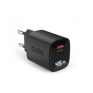 SBS LCD Wall Charger, USB-C, LCD, 45 W, juodas - Maitinimo adapteris