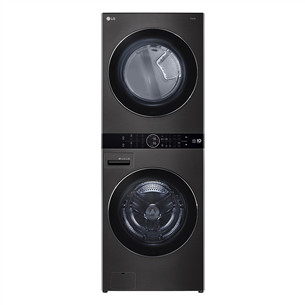 LG, 12 kg + 10 kg, gylis 66 cm, 1400aps./min., juoda - Skalbimo mašina su džiovykle