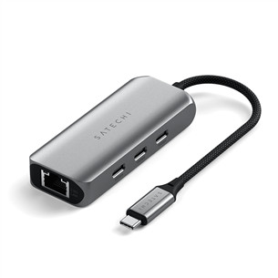 Satechi 4-in-1 USB-C Hub, LAN, pilkas - USB šakotuvas
