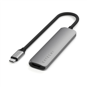 Satechi 4-in-1 USB-C Slim Multiport Adapter 4K, pilkas - USB šakotuvas