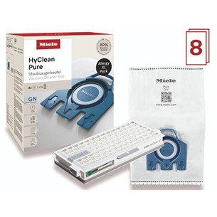 Miele HyClean Pure Allergy XL pakuotė, 8 vnt. - Dulkių siurblių maišeliai + HEPA AirClean filtras
