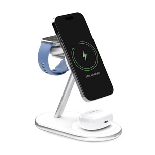 Puro Mag Station 3-in-1 Charging Stand, MagSafe, Qi2, baltas - Belaidis įkroviklis