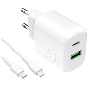 Puro Pro Lite Charger + USB-C cable, 30W, baltas - Įkroviklis