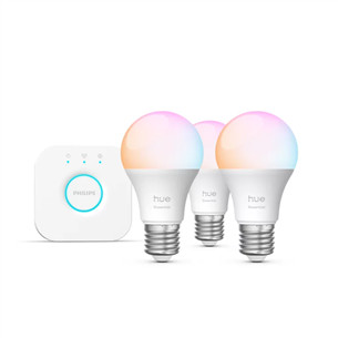 Philips Hue Essential Starter Kit, A60 + Hue Bridge, Full Color, E27, 3 vnt., baltos - Išmaniosios lemputės