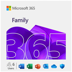 Microsoft 365 Family, 12 mėn. prenumerata, 6 naudotojai / 5 įrenginiai, 1 TB OneDrive, ENG - Programinė įranga