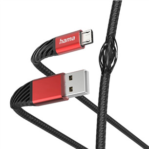 Hama Extreme Charging Cable, USB-A - Micro USB, Nylon, 1,5 m, juodas/raudonas - Laidas