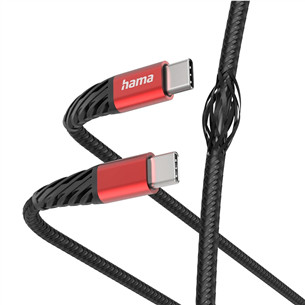 Hama Extreme Charging Cable, USB-C - USB-C, 60 W, Nylon, 1,5 m, juodas/raudonas - Laidas