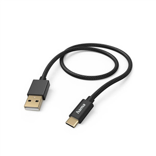Hama Fabric Charging Cable, USB-A - USB-C, 1,5 m, nylon, juodas - Laidas