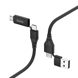 Hama 4-in-1 USB-C/USB-A - USB-C/Micro-USB, 1,5 m, nylon, juodas - Laidas