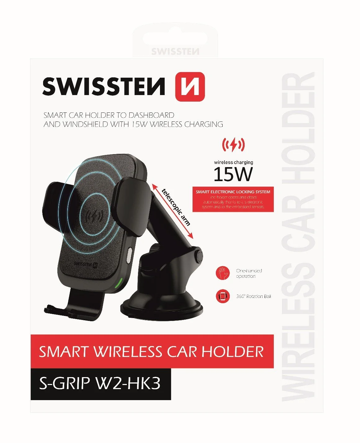 Swissten W2-HK3 Car Holder With 15W Wireless Charging + Micro USB Cable 1.2m Black