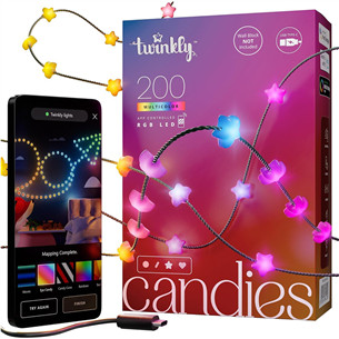 Twinkly Candies Stars, RGB, 200 LED, USB-C, 12 m, žalias laidas - Išmanioji girlianda